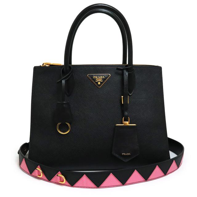 （未使用保管品）プラダ PRADA パラディグム サフィアーノ シティトライアングル 三角ロゴ 2WAY ショルダー ハンドバッグ ネロ ベゴニア ブラック ピンク 黒 ゴールド金具 1BA102
