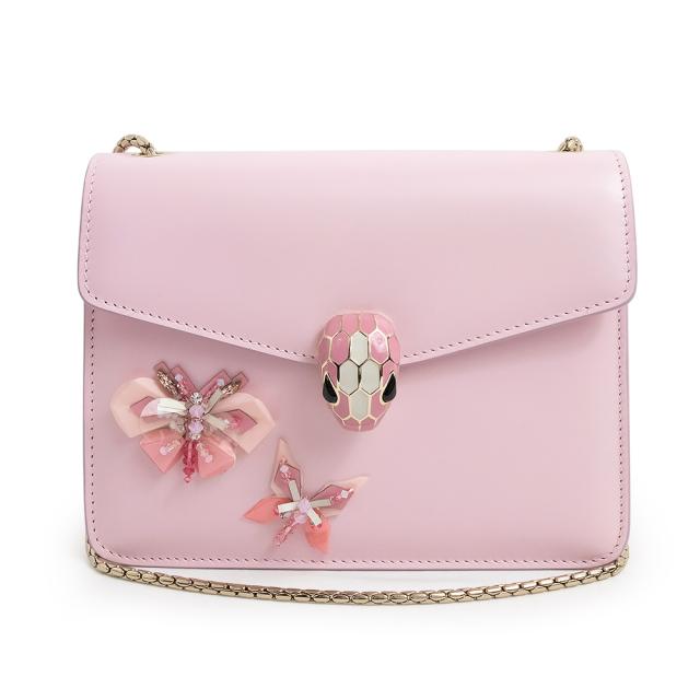 （新品・未使用品）ブルガリ BVLGARI セルペンティ フォーエバー 蝶 バタフライ チェーン ショルダーバッグ 斜め掛け スムースカーフレザー ピンク ゴールド金具 289239