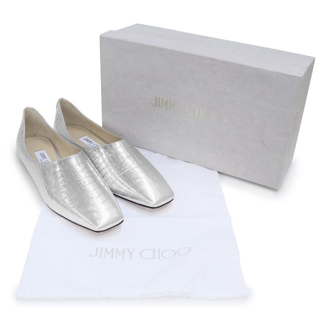 （未使用保管品）ジミーチュウ JIMMY CHOO ジョセリン フラット 靴 シューズ #38.5 25.5cm パンプス クロコ型押しレザー シルバー JOSELYN