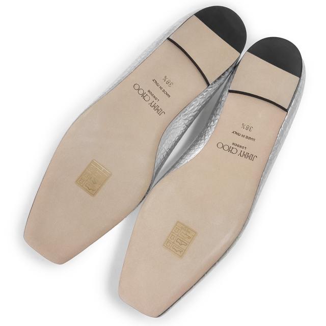 （未使用保管品）ジミーチュウ JIMMY CHOO ジョセリン フラット 靴 シューズ #38.5 25.5cm パンプス クロコ型押しレザー シルバー JOSELYN