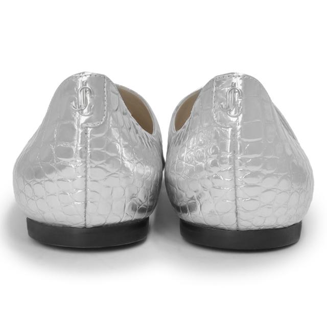 （未使用保管品）ジミーチュウ JIMMY CHOO ジョセリン フラット 靴 シューズ #38.5 25.5cm パンプス クロコ型押しレザー シルバー JOSELYN