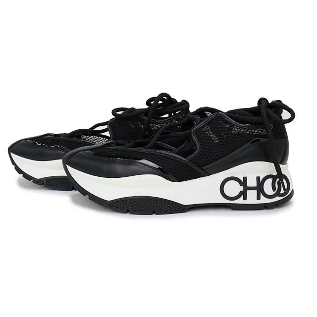 （未使用保管品）ジミーチュウ JIMMY CHOO ミシガン 編み上げ スニーカー 靴 #38 25cm メッシュ ナッパ パテントレザー ブラック 黒 MICHIGAN_2