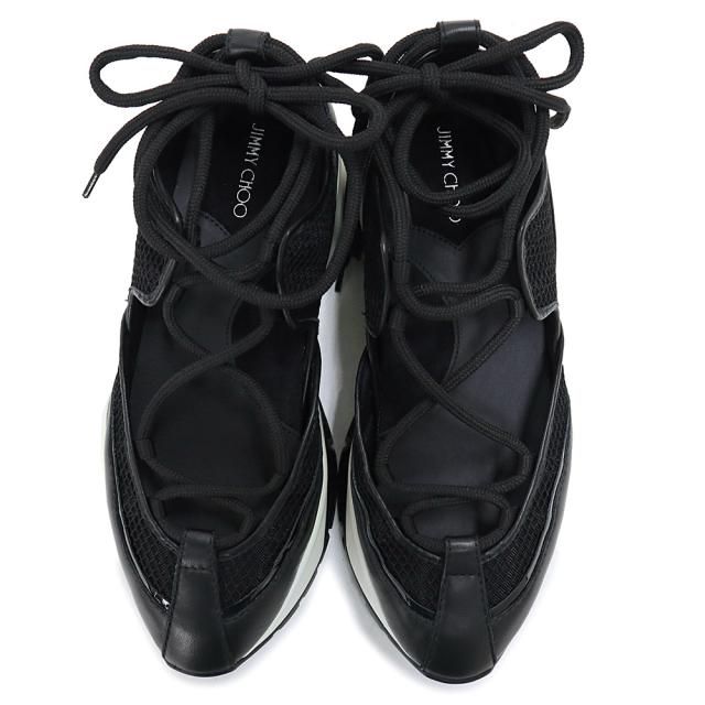 （未使用保管品）ジミーチュウ JIMMY CHOO ミシガン 編み上げ スニーカー 靴 #38 25cm メッシュ ナッパ パテントレザー ブラック 黒 MICHIGAN_4