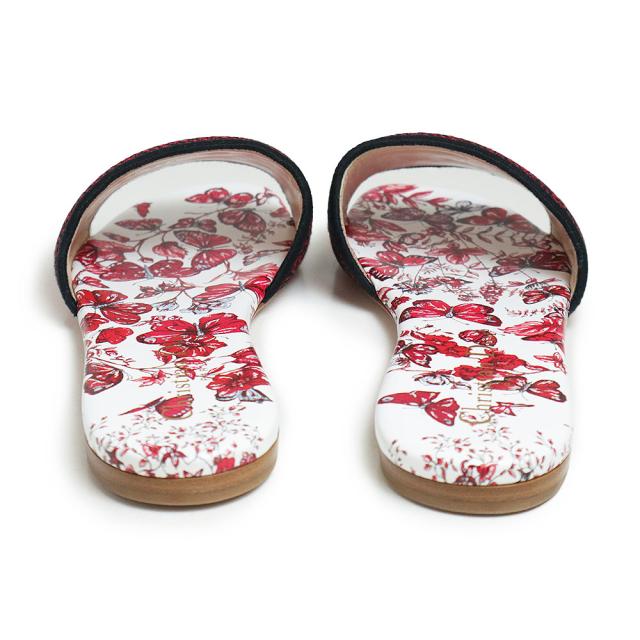 （未使用　展示品）クリスチャンディオール Christian Dior ル クール デ パピヨン カプセルコレクション Dウェイ Dway スライド サンダル #35.5 22.5cm エンブロイダリー コットン ホワイト レッド ブラック 白 赤 黒 KCQ209BHY 箱付