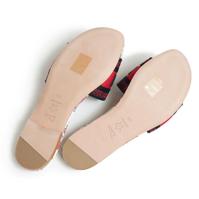 （未使用　展示品）クリスチャンディオール Christian Dior ル クール デ パピヨン カプセルコレクション Dウェイ Dway スライド サンダル #35.5 22.5cm エンブロイダリー コットン ホワイト レッド ブラック 白 赤 黒 KCQ209BHY 箱付