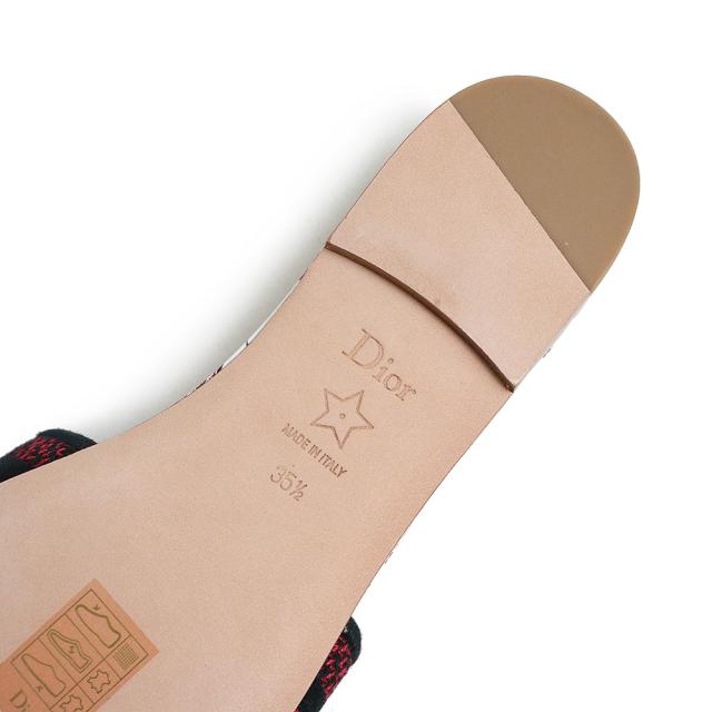 （未使用　展示品）クリスチャンディオール Christian Dior ル クール デ パピヨン カプセルコレクション Dウェイ Dway スライド サンダル #35.5 22.5cm エンブロイダリー コットン ホワイト レッド ブラック 白 赤 黒 KCQ209BHY 箱付