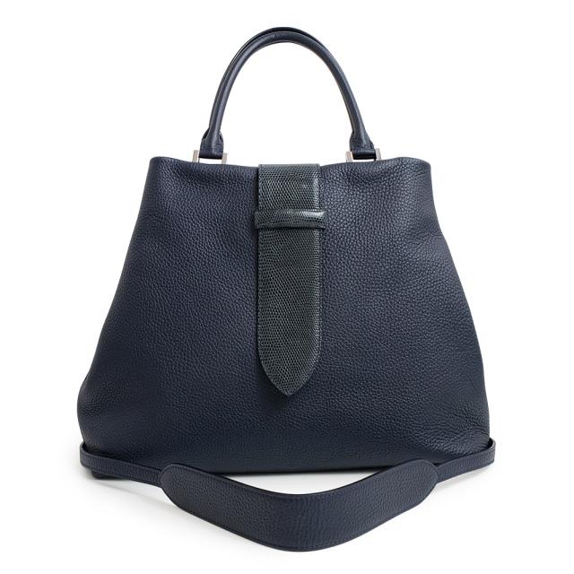 （美品）カミーユ フォルネ  Camille Fournet カリスト 2Way ショルダー ハンドバッグ 斜め掛け トリヨンレザー リザード ブルーマリン ネイビー 紺 シルバー金具