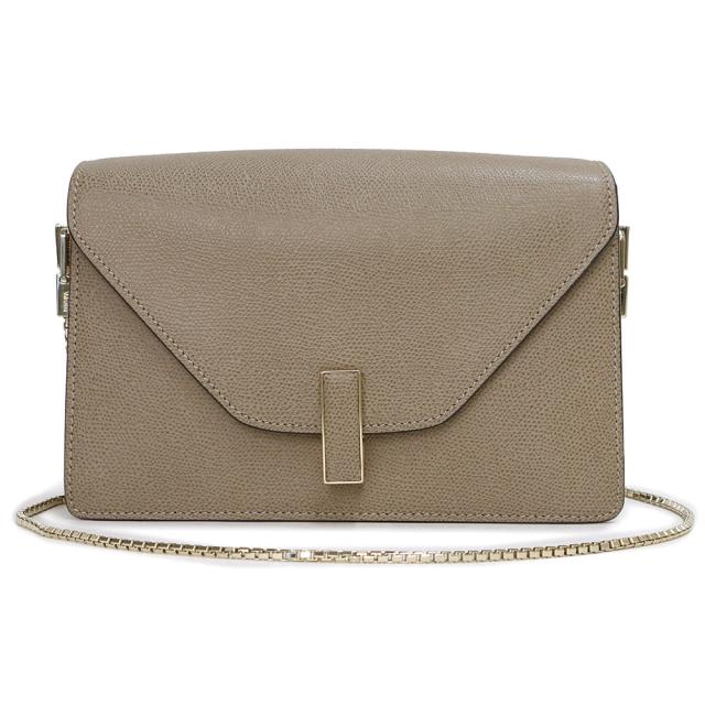 （未使用　展示品）ヴァレクストラ Valextra イジィデ クロスボディ チェーン ショルダー クラッチバッグ 2way 斜め掛け ソフトカーフ オイスターグレー ゴールド金具