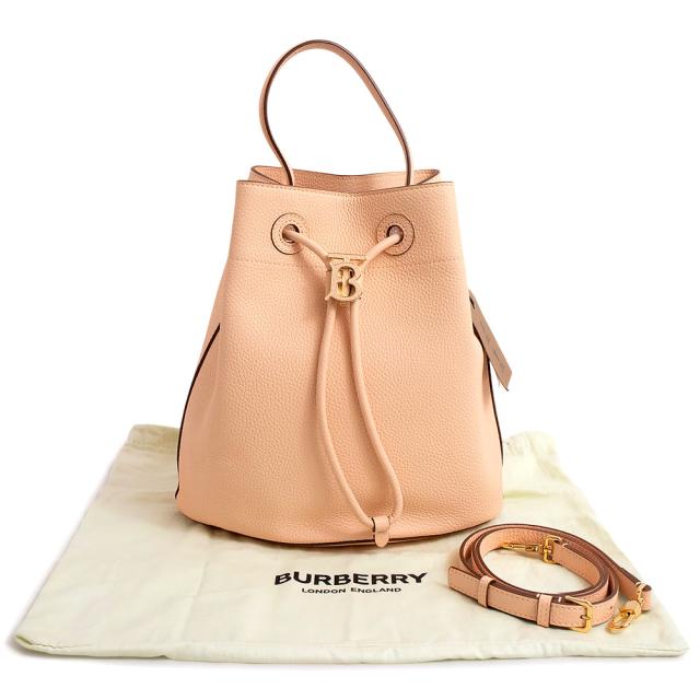 （未使用　展示品）バーバリー BURBERRY スモール TB バケット ドローストリング 2WAY ショルダー ハンドバッグ 斜め掛け グレインレザー ピーチピンク ゴールド金具 8056134_1