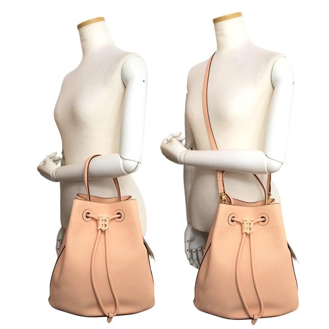 （未使用　展示品）バーバリー BURBERRY スモール TB バケット ドローストリング 2WAY ショルダー ハンドバッグ 斜め掛け グレインレザー ピーチピンク ゴールド金具 8056134_7