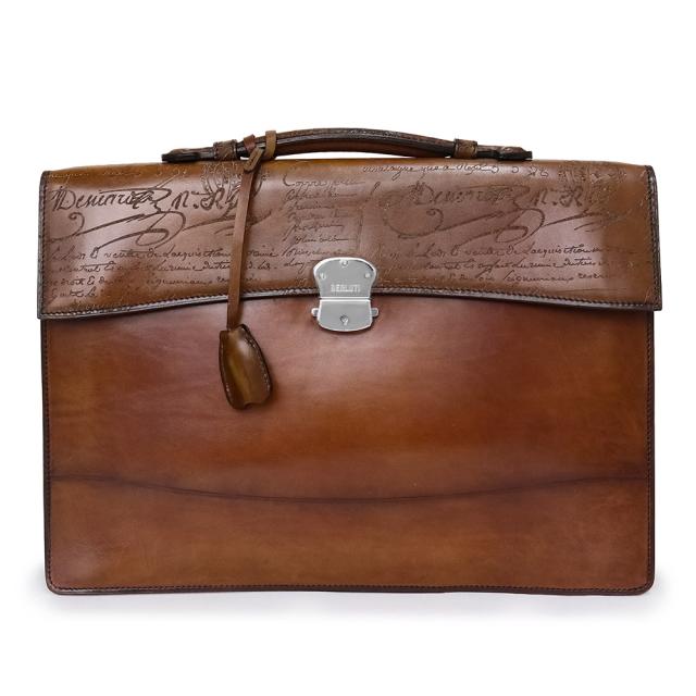 （中古）ベルルッティ Berluti エクリトワール カリグラフィ スクリット 書籍鞄 ブリーフケース ビジネスバッグ ヴェネチアレザー ブラウン 茶 シルバー金具 ECRITOIRE