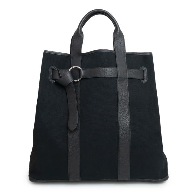 （美品）エルメス HERMES プティット サンチュール GM トート ハンドバッグ キャンバス レザー ブラック 黒 シルバー金具 □K刻印