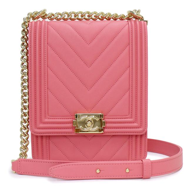 （未使用　展示品）シャネル CHANEL ボーイシャネル シェブロン Vステッチ 2Way チェーン ショルダーバッグ 斜め掛け ラムスキン レザー ピンク ゴールド金具 AS0130