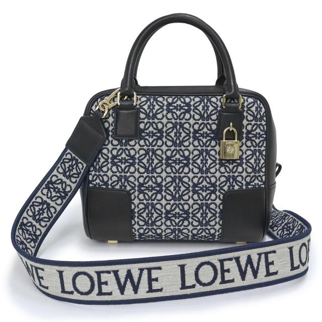 （未使用　展示品）ロエベ LOEWE アマソナ 19 アナグラム 2way ショルダー ハンドバッグ 斜め掛け ジャガード カーフスキン レザー ブラック ネイビー 黒 紺 ゴールド金具 A039N10X02
