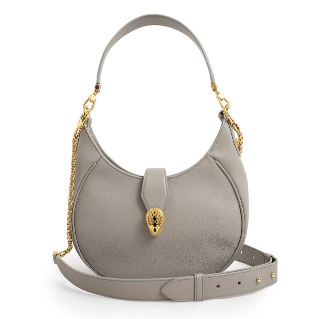 （未使用　展示品）ブルガリ BVLGARI セルペンティ エリプス 2Way チェーン ショルダー ハンドバッグ 斜め掛け カーフスキン レザー グレー ゴールド金具 291953