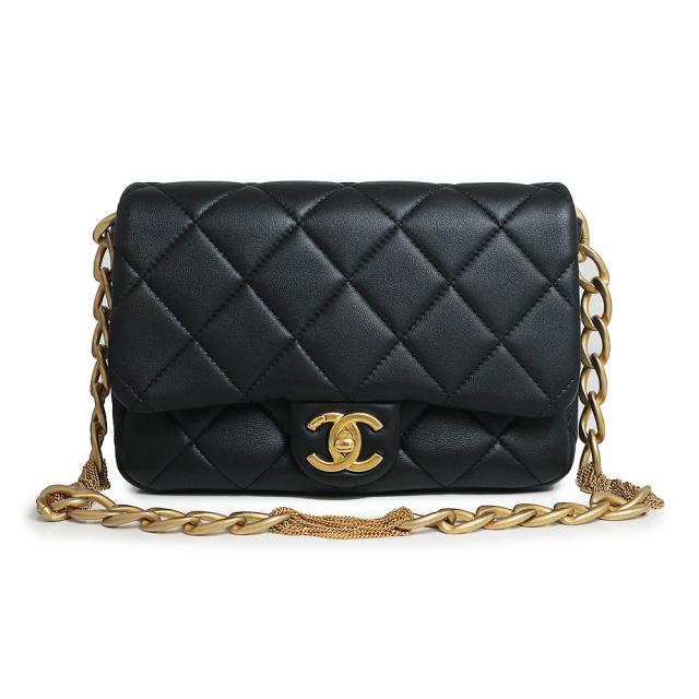 （未使用　展示品）シャネル CHANEL メティエダール コレクション ココマーク マトラッセ チェーン フラップ ワンショルダーバッグ ラムスキン レザー ブラック 黒 アンティークゴールド金具 AS4231