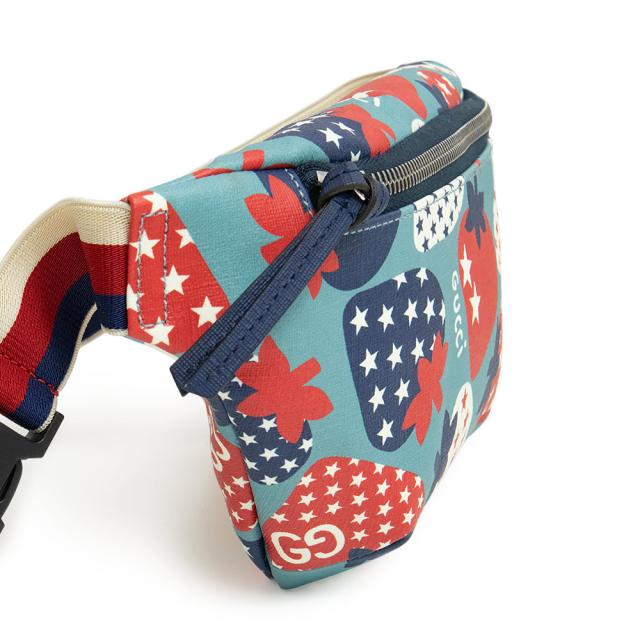 （新品・未使用品）グッチ GUCCI チルドレンズ ベルトバッグ ストロベリー イチゴ スター 星 ウエストバッグ スプリーム キャンバス ライトブルー レッド ブルー 青 赤 シルバー金具 502095_2