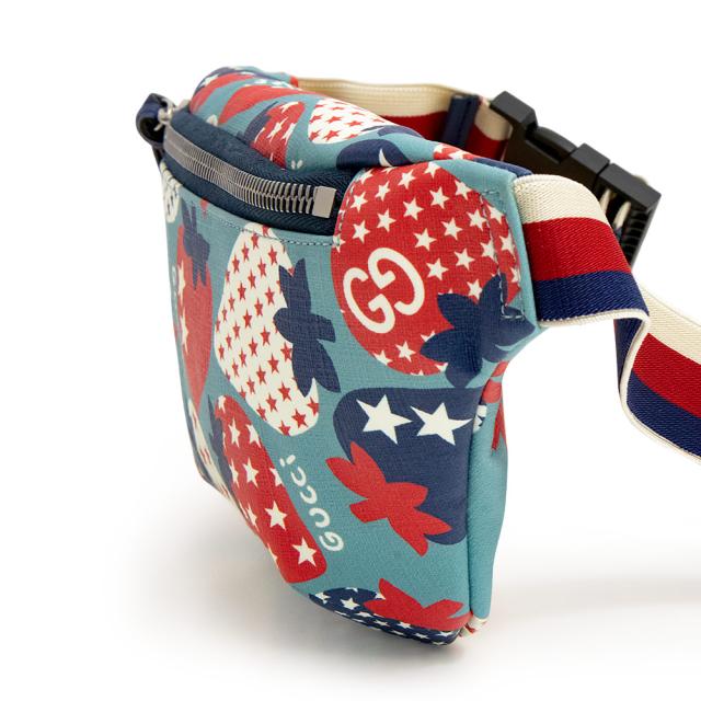 （新品・未使用品）グッチ GUCCI チルドレンズ ベルトバッグ ストロベリー イチゴ スター 星 ウエストバッグ スプリーム キャンバス ライトブルー レッド ブルー 青 赤 シルバー金具 502095_3