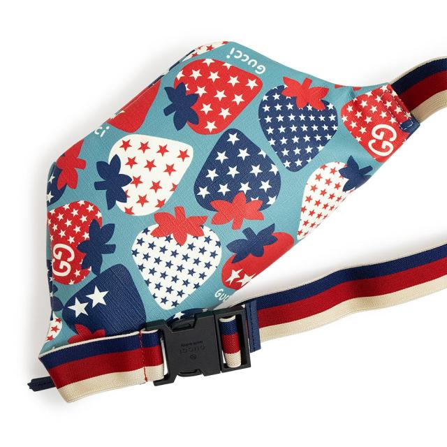 （新品・未使用品）グッチ GUCCI チルドレンズ ベルトバッグ ストロベリー イチゴ スター 星 ウエストバッグ スプリーム キャンバス ライトブルー レッド ブルー 青 赤 シルバー金具 502095_4