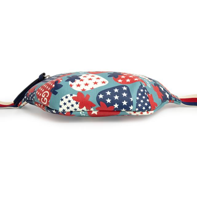 （新品・未使用品）グッチ GUCCI チルドレンズ ベルトバッグ ストロベリー イチゴ スター 星 ウエストバッグ スプリーム キャンバス ライトブルー レッド ブルー 青 赤 シルバー金具 502095_5