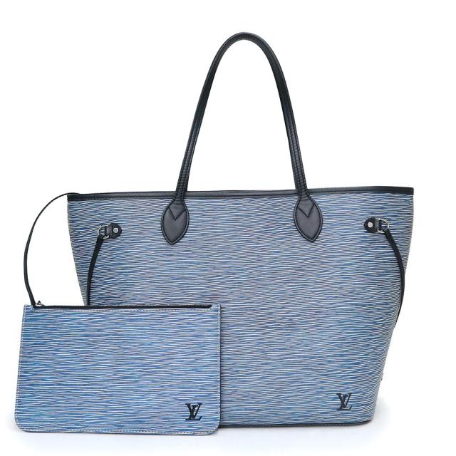 （美品）ルイ ヴィトン LOUIS VUITTON ネヴァーフル MM トートバッグ エピデニムレザー ブルーデニム 青 シルバー金具 M51053 ポーチ付