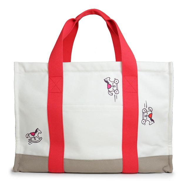 （新品・未使用品）エルメス HERMES アダダ 馬 ホース トート ハンドバッグ マザーズバッグ コットン100％ ローズブーゲンビリア ホワイト レッド 白 赤 シルバー金具 箱付