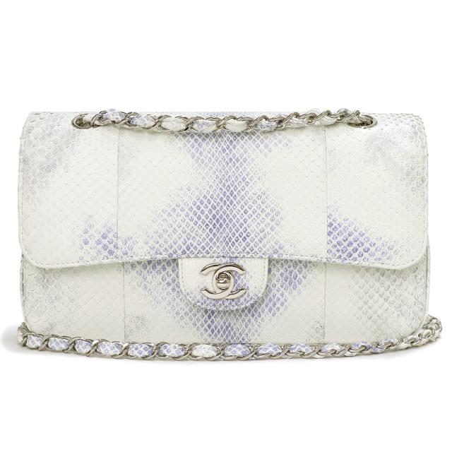 （未使用　展示品）シャネル CHANEL 25 ココマーク ダブルフラップ チェーン ショルダーバッグ 2way 斜め掛け パイソン エキゾチックレザー ホワイト 白 シルバー金具