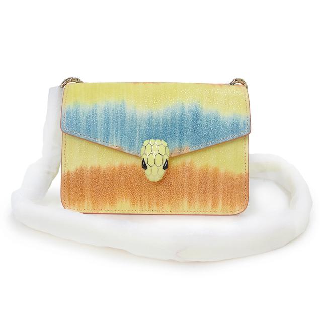 （新品・未使用品）ブルガリ BVLGARI セルペンティ フォーエバー チェーン ショルダーバッグ 斜め掛け ガルーシャ レザー サンシトリン イエロー ナイアガラサファイア ブルー コーラルアゲート オレンジ 黄 青 ライトゴールド金具 291642