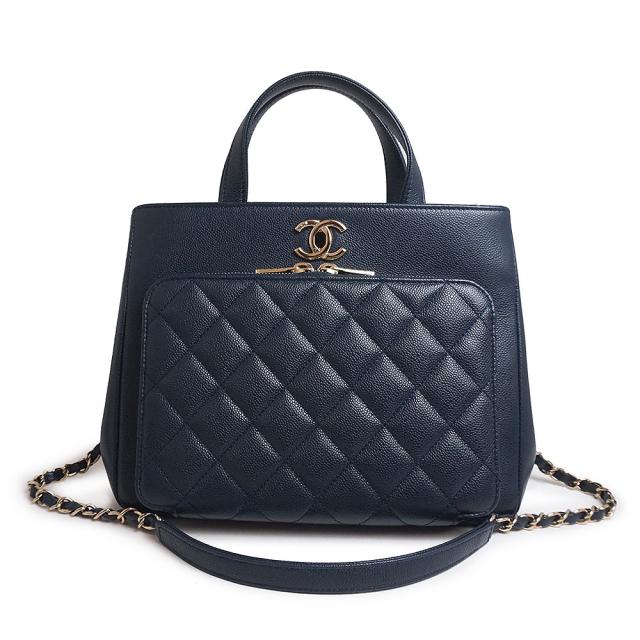 （中古）シャネル CHANEL アフィニティ スモール ココマーク マトラッセ 2WAY チェーン ショルダー ハンドバッグ キャビアスキン レザー ネイビー 紺 ゴールド金具 A93750