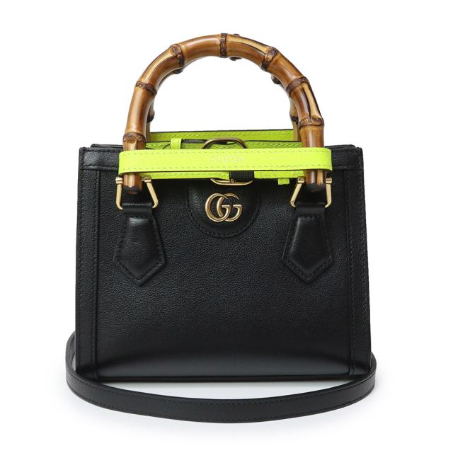 （未使用　展示品）グッチ GUCCI バンブー ダイアナ ミニ トート 2WAY ショルダー ハンドバッグ 斜め掛け カーフスキン レザー ブラック 黒 アンティークゴールド金具 655661