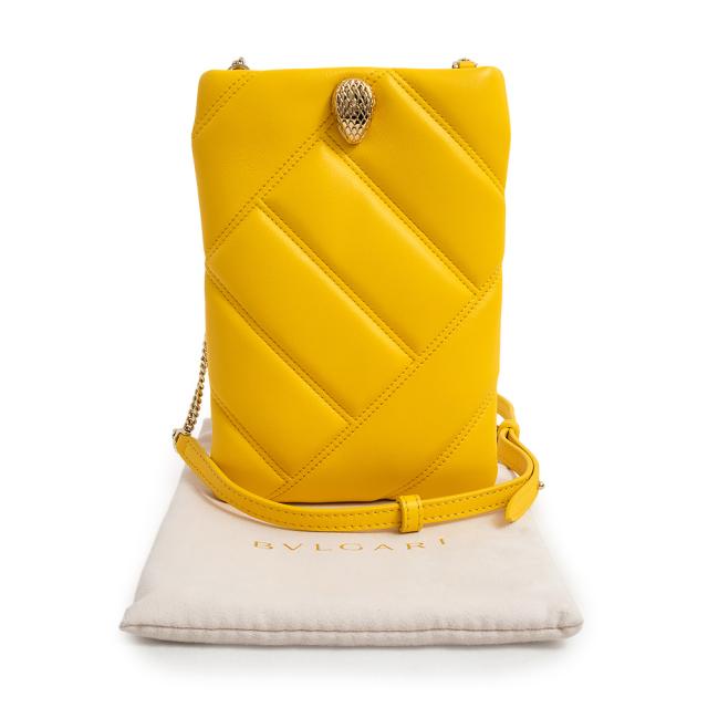 （新品・未使用品）ブルガリ BVLGARI セルペンティ カボション スマホケース ショルダーバッグ 斜め掛け カーフスキン レザー イエロー 黄 ゴールド金具_1