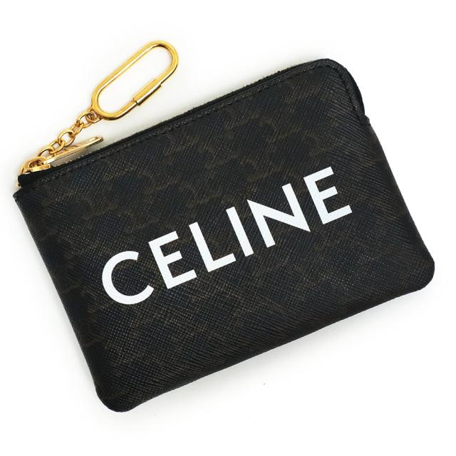 （美品）セリーヌ CELINE ＆カードポーチ フック付き ケース 小銭入れ 財布 トリオンフキャンバス ブラック 黒 ゴールド金具 10C662CA2