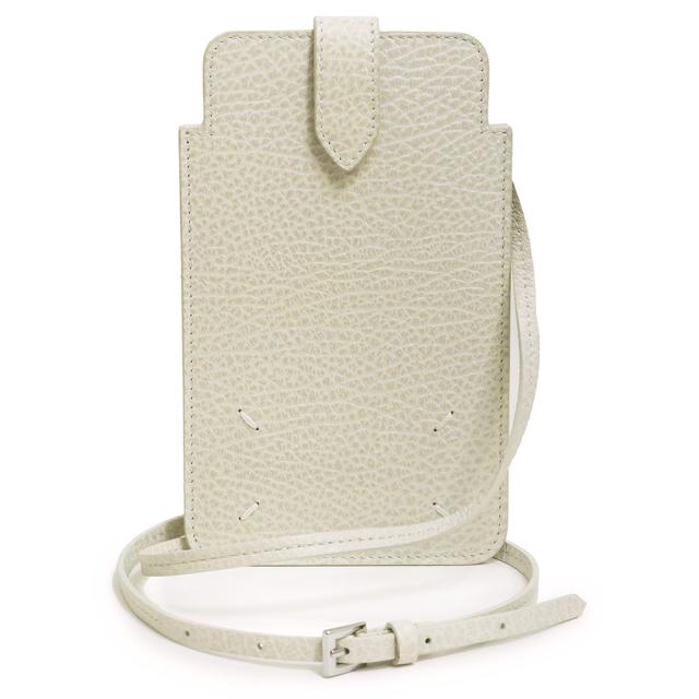 （新品・未使用品）メゾン マルジェラ Maison Margiela 4ステッチ 携帯 スマホ フォンホルダー ショルダーバッグ 斜め掛け カーフスキン レザー グレージュ アイボリー 白 シルバー金具 SA3VZ0001 箱付