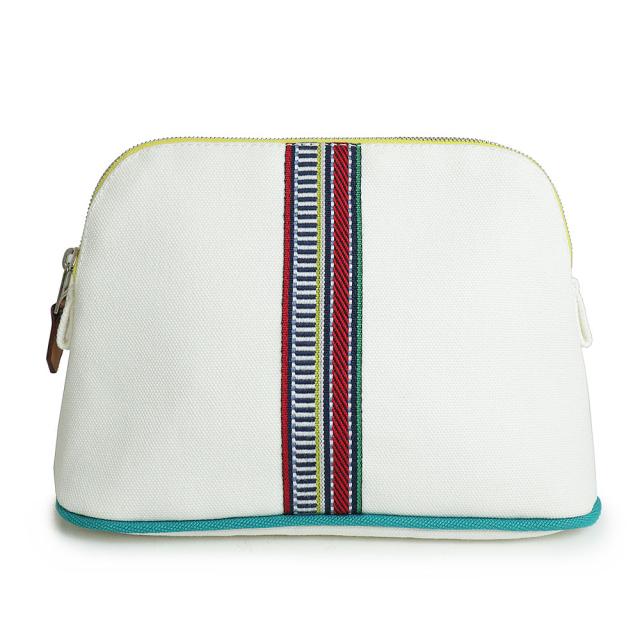 （未使用　展示品）エルメス HERMES BOLIDE RUBAN CANNELLE エルメスのリボン 刺繍 ボリード ミニ 20 化粧 コスメ ポーチ コットン100％ ホワイト マルチカラー 白 シルバー金具