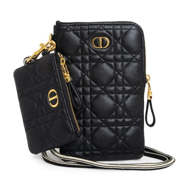 （未使用　展示品）クリスチャンディオール Christian Dior カロ マルチファンクション カナージュ ポーチ ショルダーバッグ 斜め掛け カーフスキン レザー ブラック 黒 ゴールド金具 S5036UWHC