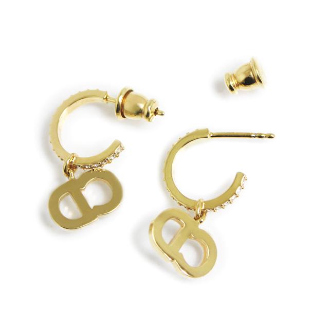 美品】ディオール Diorロゴフープピアスラインストーン〈A-004〉 極美