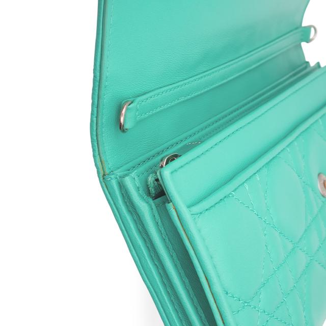 （未使用　展示品）クリスチャンディオール Christian Dior チェーンウォレット 長財布 カナージュ ラムスキン レザー ライトブルー 水色 シルバー金具 CAL43060P 箱付_10