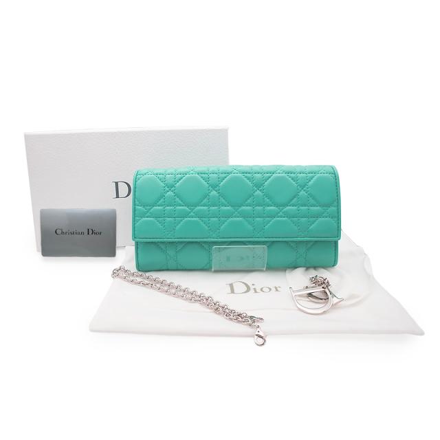 （未使用　展示品）クリスチャンディオール Christian Dior チェーンウォレット 長財布 カナージュ ラムスキン レザー ライトブルー 水色 シルバー金具 CAL43060P 箱付_1
