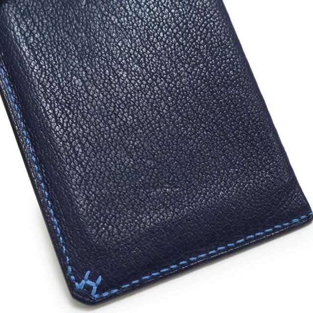 （中古）エルメス HERMES H セリエ ヴェルソ カードケース パスケース 名刺入れ 定期入れ シェブル シェーブルミゾール レザー ブルーインディゴ ブルーイドラ ネイビー 紺 青 B刻印_9