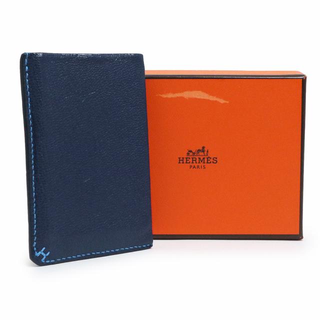 （中古）エルメス HERMES H セリエ ヴェルソ カードケース パスケース 名刺入れ 定期入れ シェブル シェーブルミゾール レザー ブルーインディゴ ブルーイドラ ネイビー 紺 青 B刻印_1