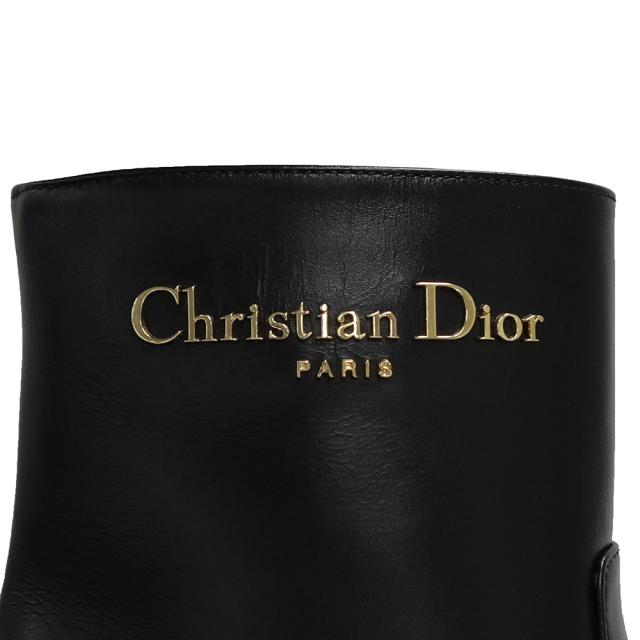 （未使用　展示品）クリスチャンディオール Christian Dior D-Town ヒール ショート ブーツ シューズ 靴 #37.5 24.5cm カーフスキン レザー ブラック 黒 ゴールド金具 KDT112SCF