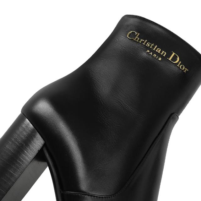 （未使用　展示品）クリスチャンディオール Christian Dior D-Town ヒール ショート ブーツ シューズ 靴 #37.5 24.5cm カーフスキン レザー ブラック 黒 ゴールド金具 KDT112SCF