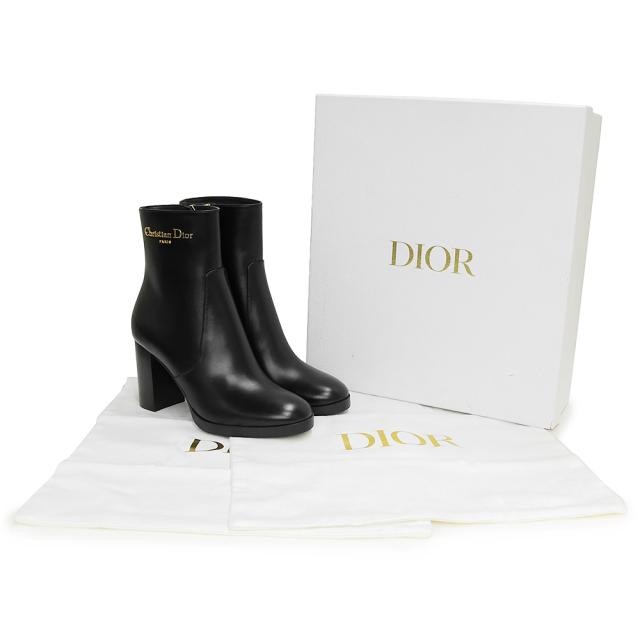 （未使用　展示品）クリスチャンディオール Christian Dior D-Town ヒール ショート ブーツ シューズ 靴 #37.5 24.5cm カーフスキン レザー ブラック 黒 ゴールド金具 KDT112SCF