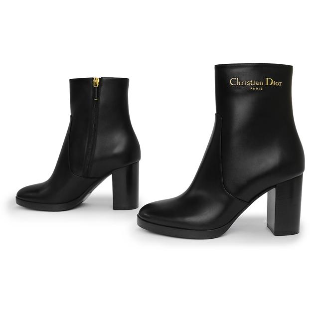 （未使用　展示品）クリスチャンディオール Christian Dior D-Town ヒール ショート ブーツ シューズ 靴 #37.5 24.5cm カーフスキン レザー ブラック 黒 ゴールド金具 KDT112SCF