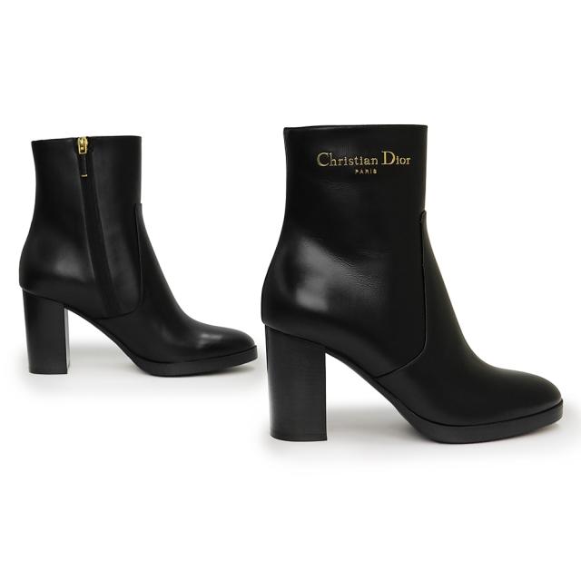 （未使用　展示品）クリスチャンディオール Christian Dior D-Town ヒール ショート ブーツ シューズ 靴 #37.5 24.5cm カーフスキン レザー ブラック 黒 ゴールド金具 KDT112SCF