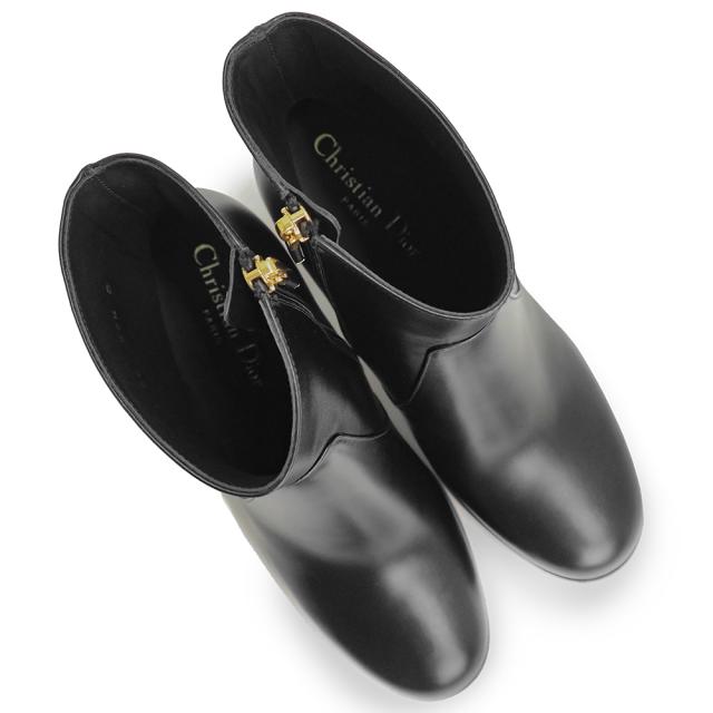 （未使用　展示品）クリスチャンディオール Christian Dior D-Town ヒール ショート ブーツ シューズ 靴 #37.5 24.5cm カーフスキン レザー ブラック 黒 ゴールド金具 KDT112SCF