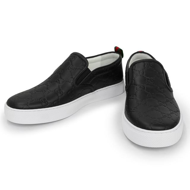 （未使用　展示品）グッチ GUCCI シグネチャー スリッポン #5.5 24.5cm 靴 シューズ スニーカー シマレザー ブラック 黒 407364