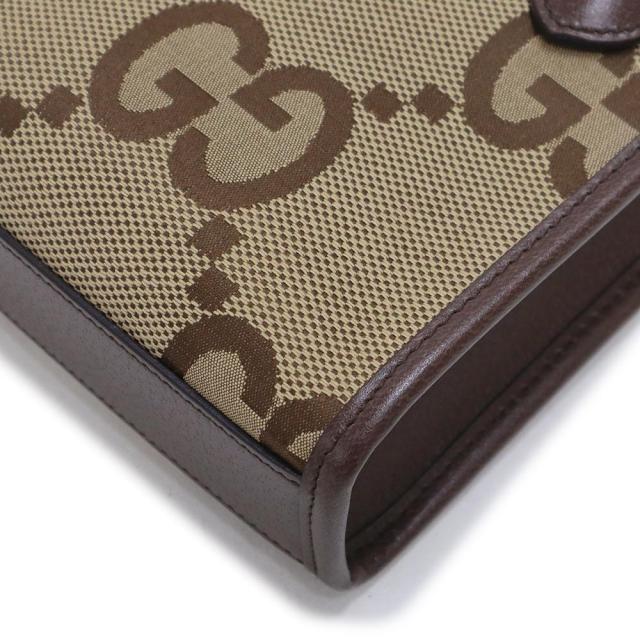 （未使用　展示品）グッチ GUCCI ミニ トート 2WAY ショルダーハンドバッグ 斜め掛け ジャンボGGキャンバス レザー ブラウン ベージュ 茶 ゴールド金具 699406_9