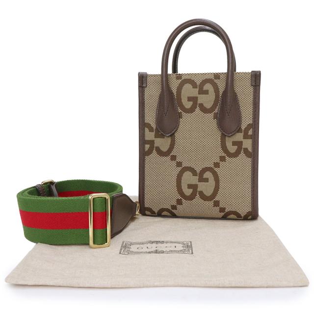 （未使用　展示品）グッチ GUCCI ミニ トート 2WAY ショルダーハンドバッグ 斜め掛け ジャンボGGキャンバス レザー ブラウン ベージュ 茶 ゴールド金具 699406_1