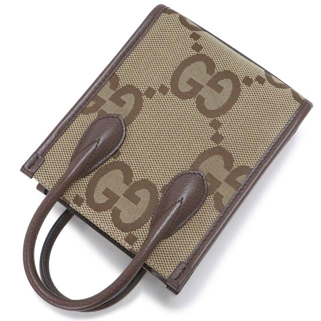 （未使用　展示品）グッチ GUCCI ミニ トート 2WAY ショルダーハンドバッグ 斜め掛け ジャンボGGキャンバス レザー ブラウン ベージュ 茶 ゴールド金具 699406_5